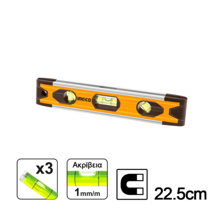 INGCO Αλφάδι Μίνι Μαγνητικό Alu 22.5cm (HMSL01030)