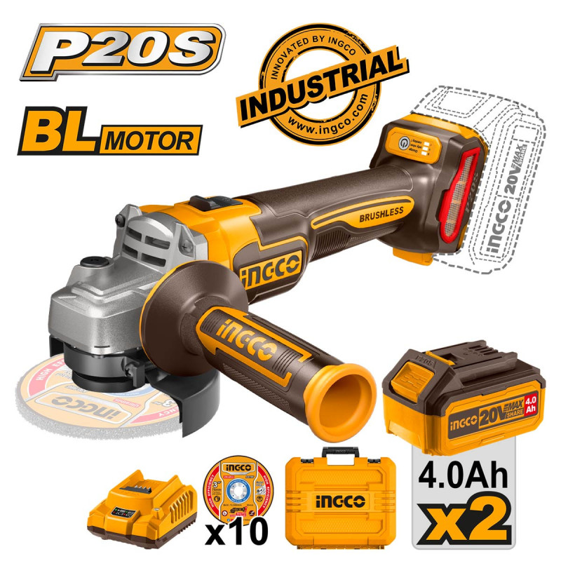 INGCO Γωνιακός Τροχός Μπαταρίας 115mm 20V Li-Ion (CAGLI211542)