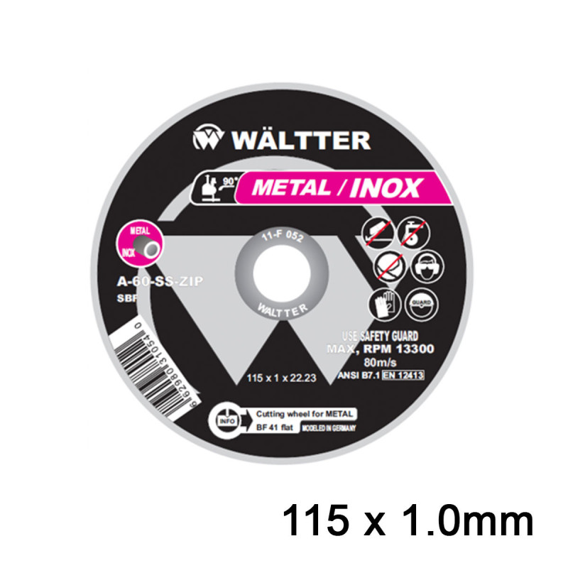 WALLTER Δίσκοι Κοπής Σιδήρου / INOX 115x1.0mm (1151022)