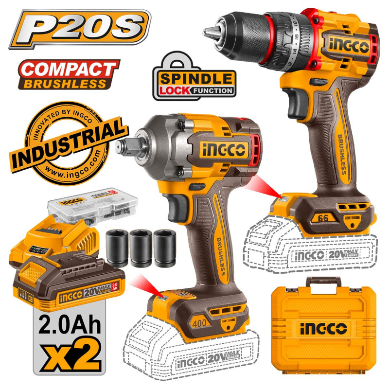 INGCO Εργαλεία Compact Μπαταρίας 20V Li-Ion Σετ 2 τεμ. (CKLI20275E)