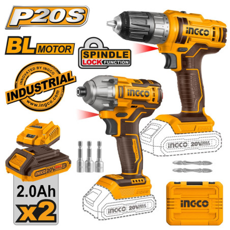 INGCO Εργαλεία Μπαταρίας 20V Li-Ion Σετ 2 τεμ. (COSLI230708)