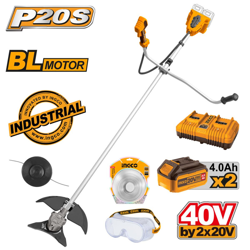 INGCO Θαμνοκοπτικό Μηχάνημα Μπαταρίας 2x20V Li-Ion (CSTLI202522)