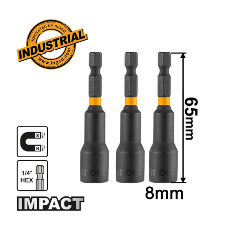 INGCO Καρυδάκια 1/4" Μαγνητικά 8mm 3 τεμ. (AMN0831)