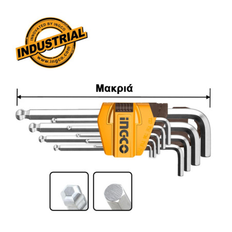 INGCO Κλειδιά Άλλεν 1.5-10mm Μπίλλιας Σετ 9 τεμ. (HHK12091)