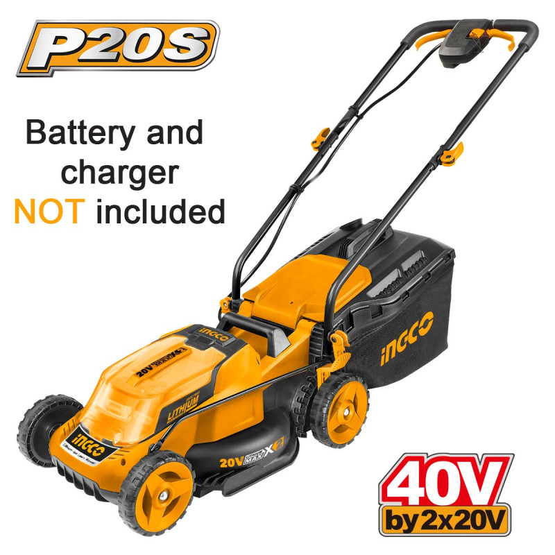 INGCO Μηχανή Γκαζόν Μπαταρίας 2x20V Li-Ion SOLO (LMLI2014)