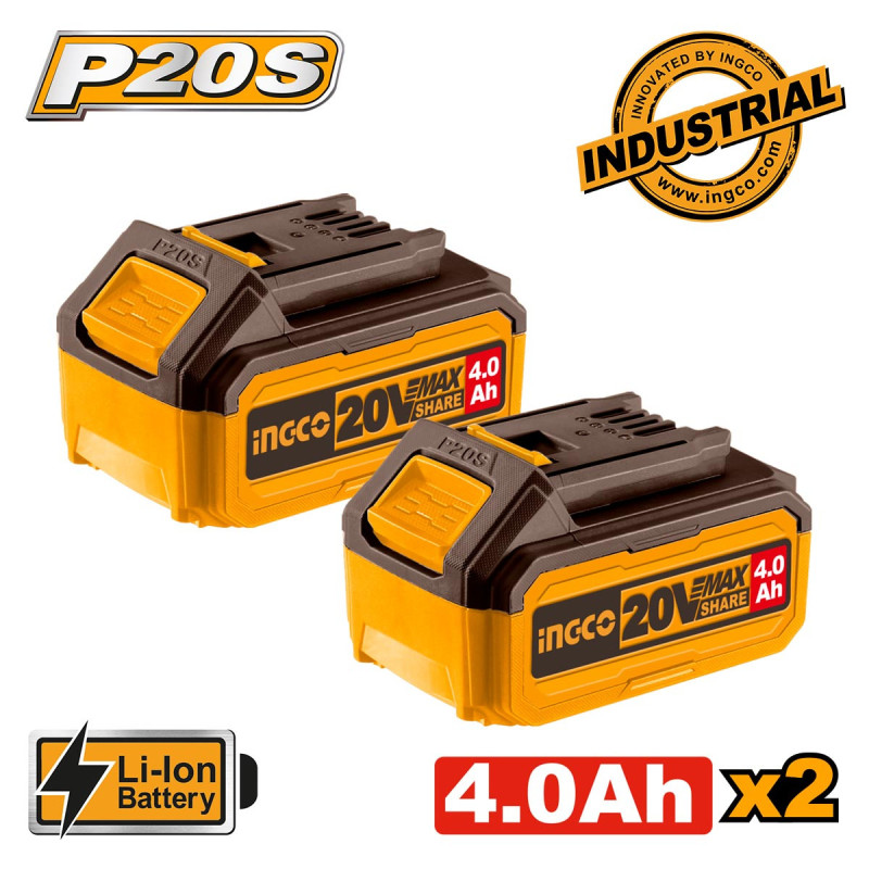 INGCO Μπαταρίες 20V 4.0Ah Li-Ion 2 τεμ. (COSLI240312E)