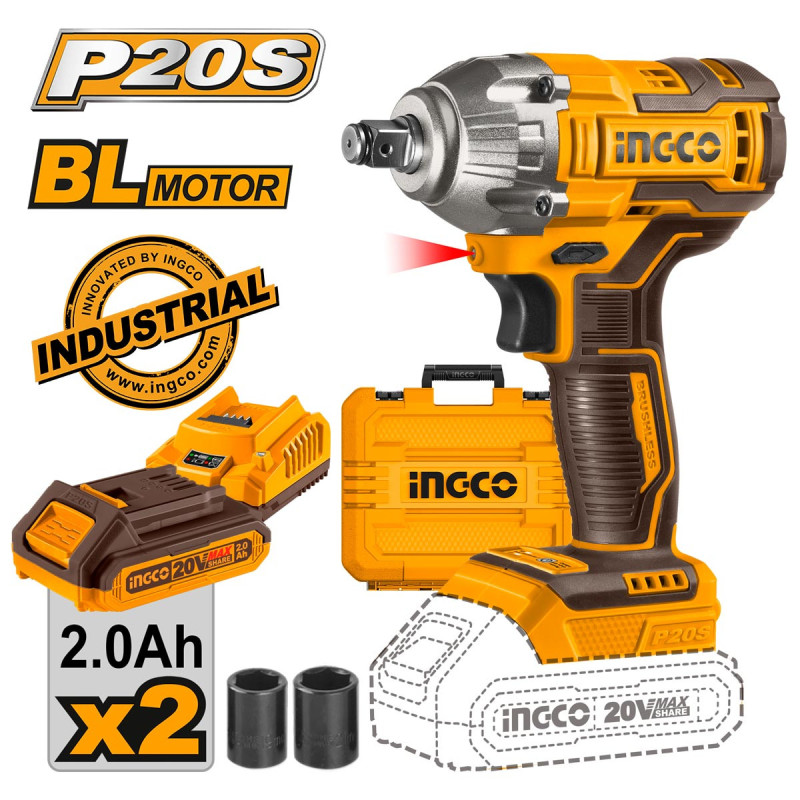 INGCO Μπουλονόκλειδο Κρουστικό Μπαταρίας 20V Li-Ion 300Nm (CIWLI2038)