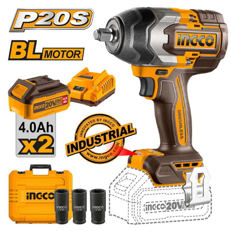 INGCO Μπουλονόκλειδο Κρουστικό Μπαταρίας 20V Li-Ion 850-1000Nm (CIWLI2085)