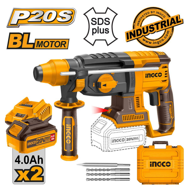 INGCO Πιστολέτο Περιστροφικό Κρουστικό Σκαπτικό Μπαταρίας 20V Li-Ion 2.5J (CRHLI202287)