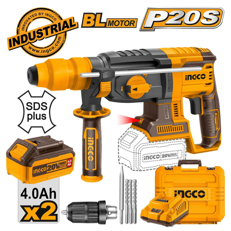 INGCO Πιστολέτο Περιστροφικό Κρουστικό Σκαπτικό Μπαταρίας 20V Li-Ion 2.5J (CRHLI202289)