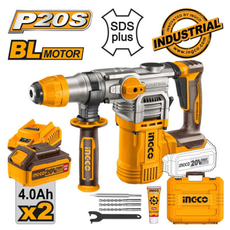 INGCO Πιστολέτο Περιστροφικό Κρουστικό Σκαπτικό Μπαταρίας 20V Li-Ion 4.5J (CRHLI202882)