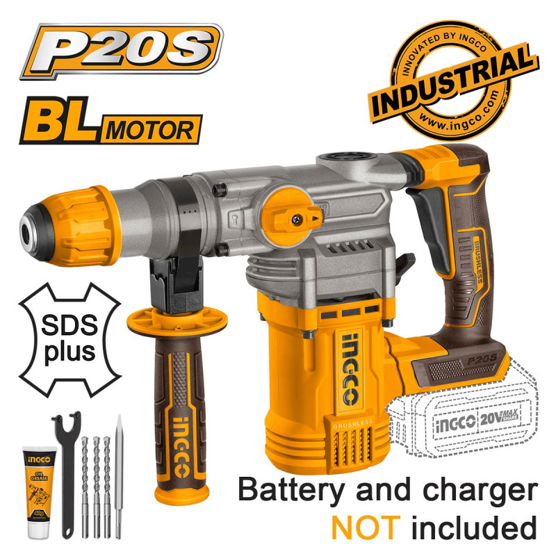 INGCO Πιστολέτο Περιστροφικό Κρουστικό Σκαπτικό Μπαταρίας 20V Li-Ion SOLO 4.5J (CRHLI20288)
