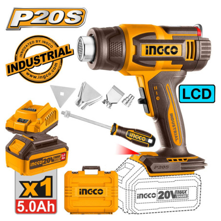 INGCO Πιστόλι Θερμού Αέρα Μπαταρίας 20V Li-Ion με LCD Οθόνη (HGLI20035)