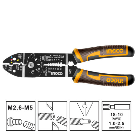 INGCO Πρέσα Ακροδεκτών - Απογυμνωτής Καλωδίων 215mm (HWSP851)