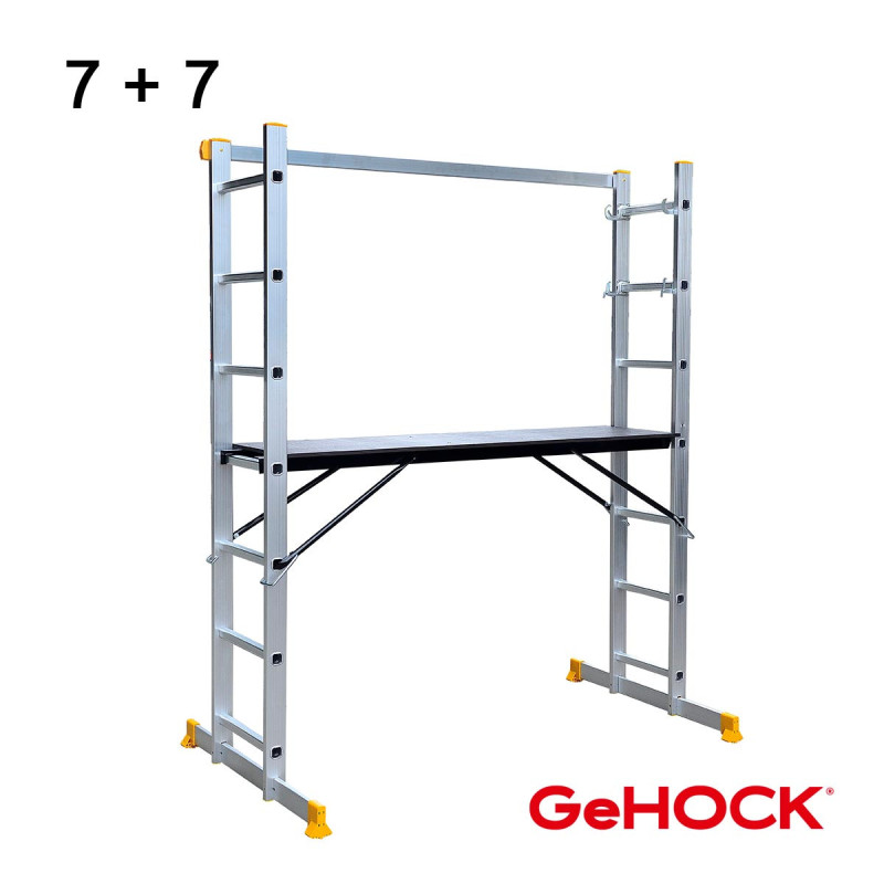 GEHOCK Σκαλωσιά Αλουμινίου Διπλή Αναδιπλούμενη 7 + 7 Σκαλοπάτια (617007)