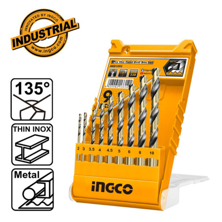 INGCO Τρυπάνια Μετάλλου HSS 2-10mm Σετ 9 τεμ. (AKD1095)