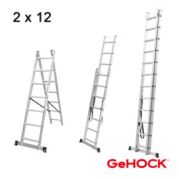 GEHOCK Διπλή Σκάλα Επεκτεινόμενη Αλουμινίου 2 x 12 Σκαλοπάτια (010295212)