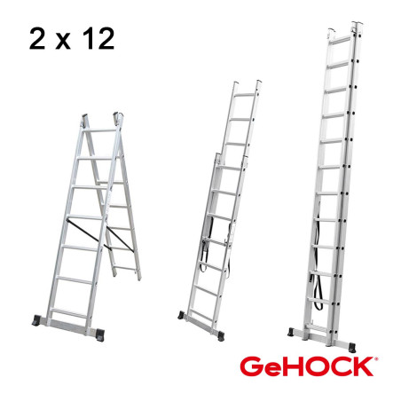 GEHOCK Διπλή Σκάλα Επεκτεινόμενη Αλουμινίου 2 x 12 Σκαλοπάτια (010295212)