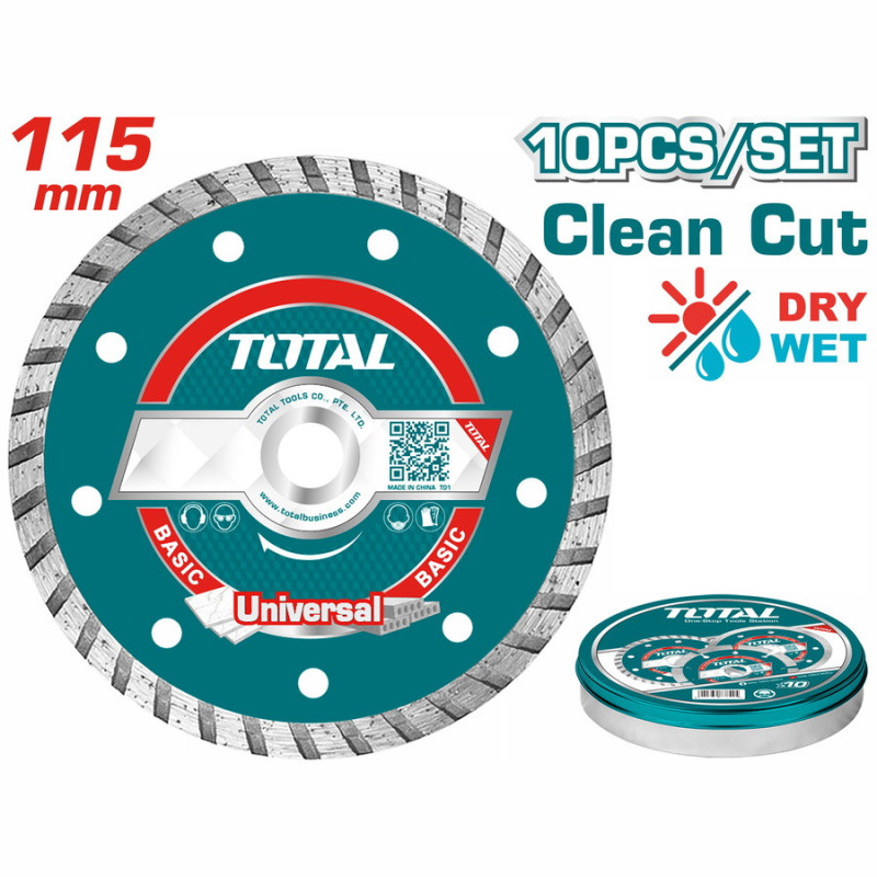 TOTAL ΔΙΑΜΑΝΤΟΔΙΣΚΟΙ TURBO ΞΗΡΑΣ ΚΟΠΗΣ 115mm 10TEM ΣΕ ΜΕΤΑΛΛΙΚΟ ΚΟΥΤΑΚΙ (TAC2131153M)