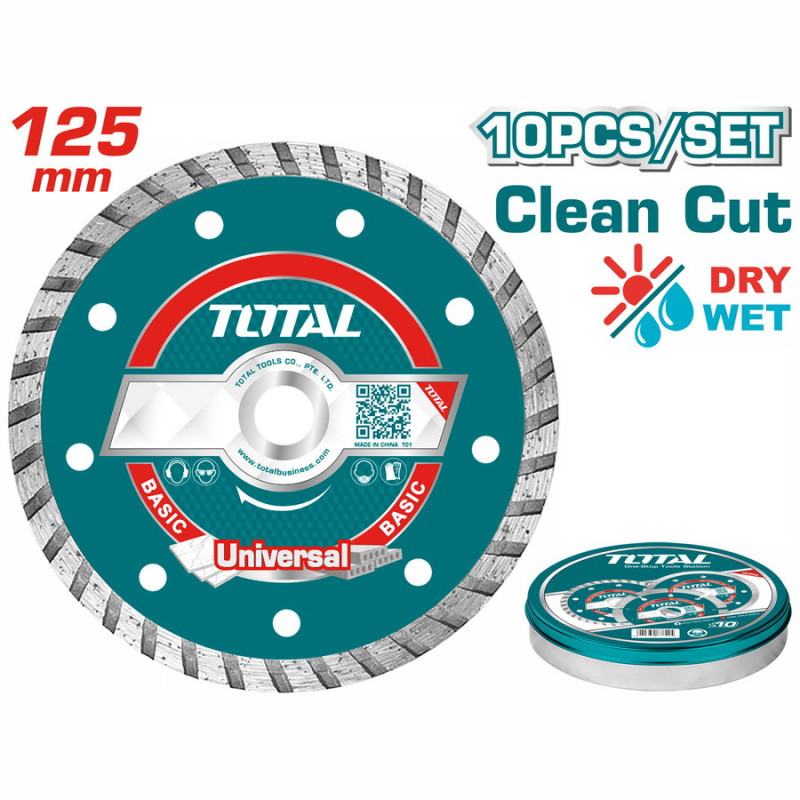 TOTAL ΔΙΑΜΑΝΤΟΔΙΣΚΟΙ TURBO ΞΗΡΑΣ ΚΟΠΗΣ 125mm 10TEM ΣΕ ΜΕΤΑΛΛΙΚΟ ΚΟΥΤΑΚΙ (TAC2131253M)
