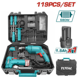 TOTAL ΣΕΤ ΗΛΕΚΤΡΙΚΟΣ ΔΡΑΠΑΝΟΣ 680W ΚΑΙ ΔΡΑΠ/ΒΙΔΟ ΜΠΑΤ. Li-ion 12V / 1.5Ah 119ΤΕΜ (THKTHP1192)